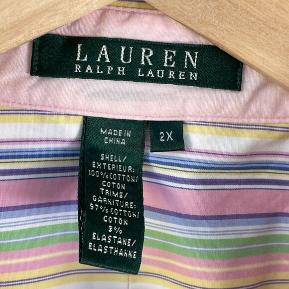 Lauren Ralph Lauren Womens Plus 2X Pastel Striped Button Up Shirt Long Sleeve - Picture 5 of 11
